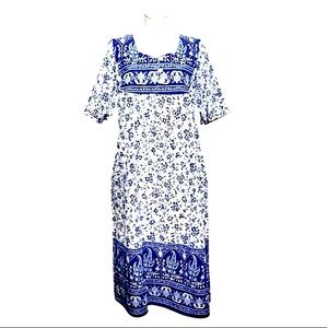 METROPOLITAN china blue & white paisley floral print house dress size M, NWOT